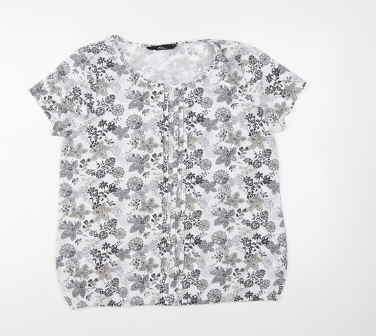 Bm Casual Women's White Floral Short Sleeve Blouse Size 14
