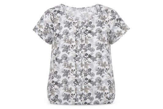 Bonmarché Women's White Floral Short Sleeve Blouse Size 14