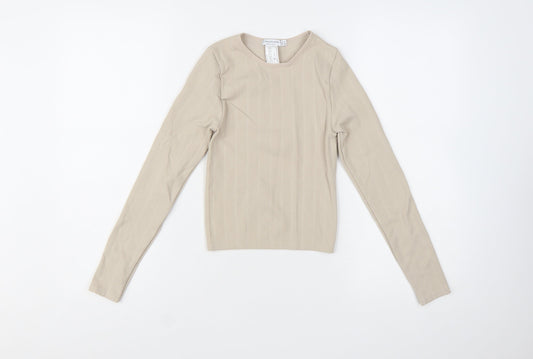 Stradivarius Women Beige Slim Fit Long Sleeve Basic Knit Top Size S