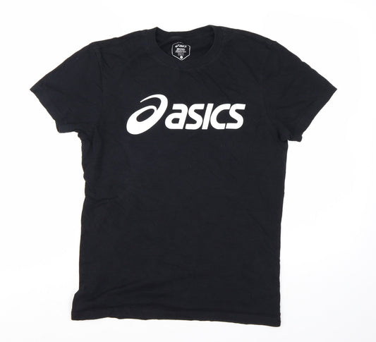 ASICS Womens Black Small Basic Sports Logo Cotton T-Shirt