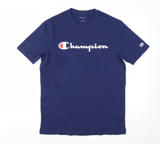 Champion Men's Blue Logo Crew Neck Short Sleeve T-Shirt Size S