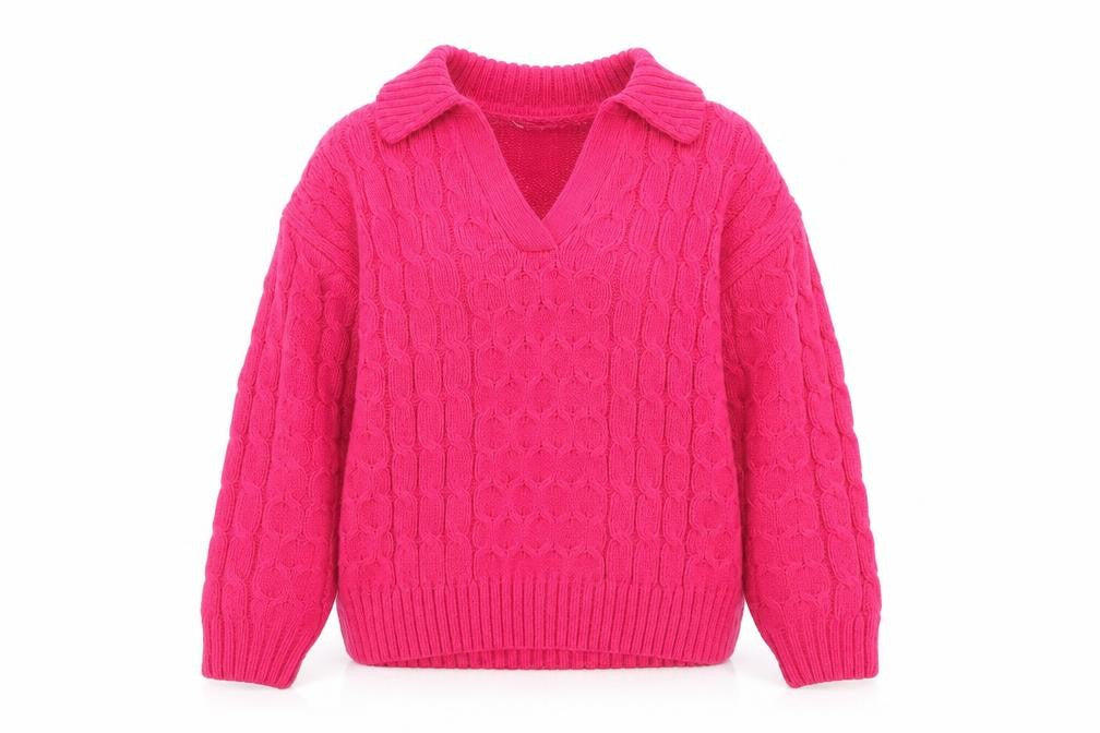 Tu Women’s Pink Cable-Knit V-Neck Pullover Jumper Size 8