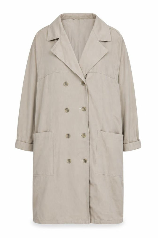 Inchino Women's Beige Long Trench Coat Size M Classic Cotton