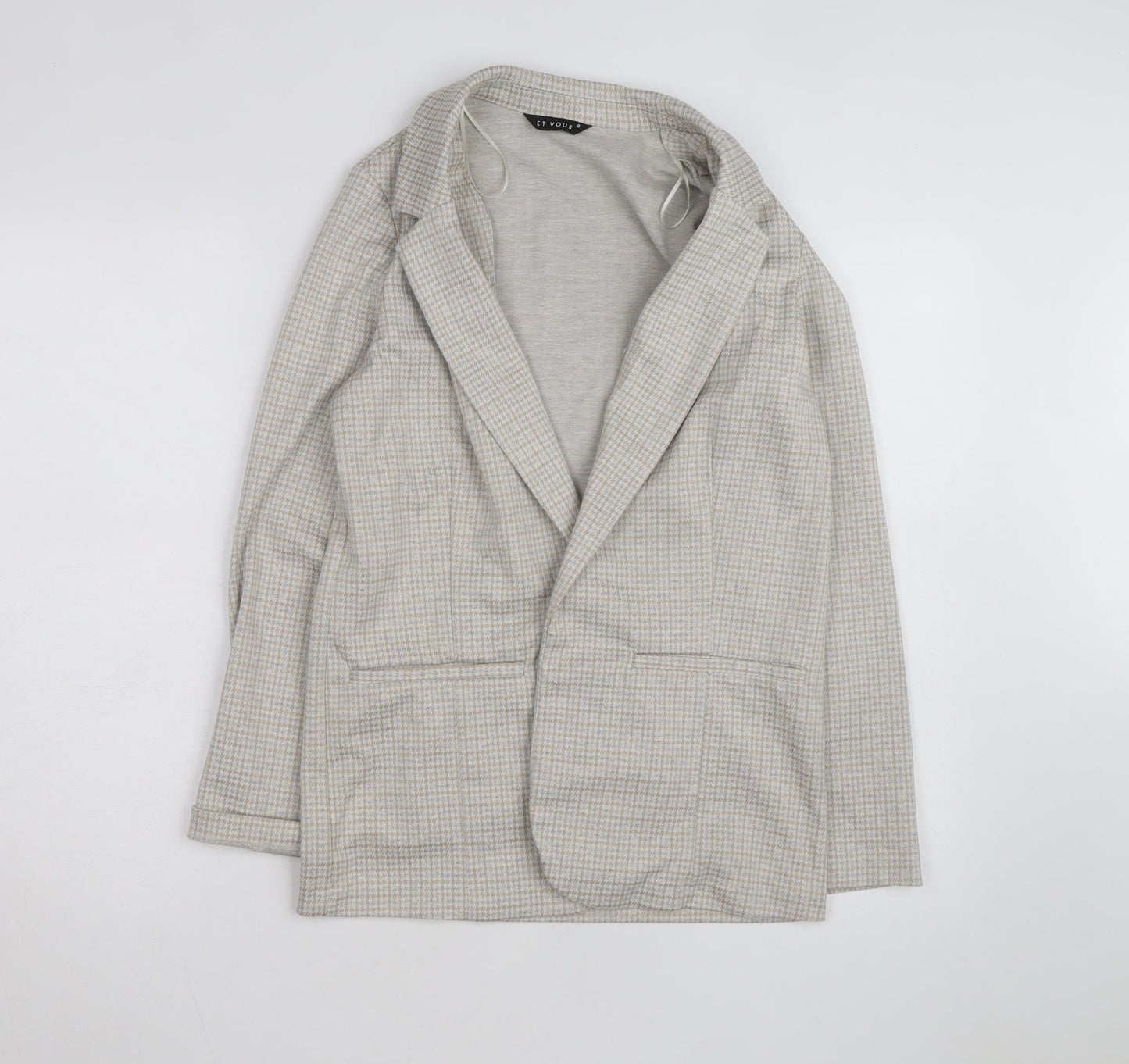 Et Vous Women's Beige Check Blazer Size 8 Classic Mid-Length Jacket