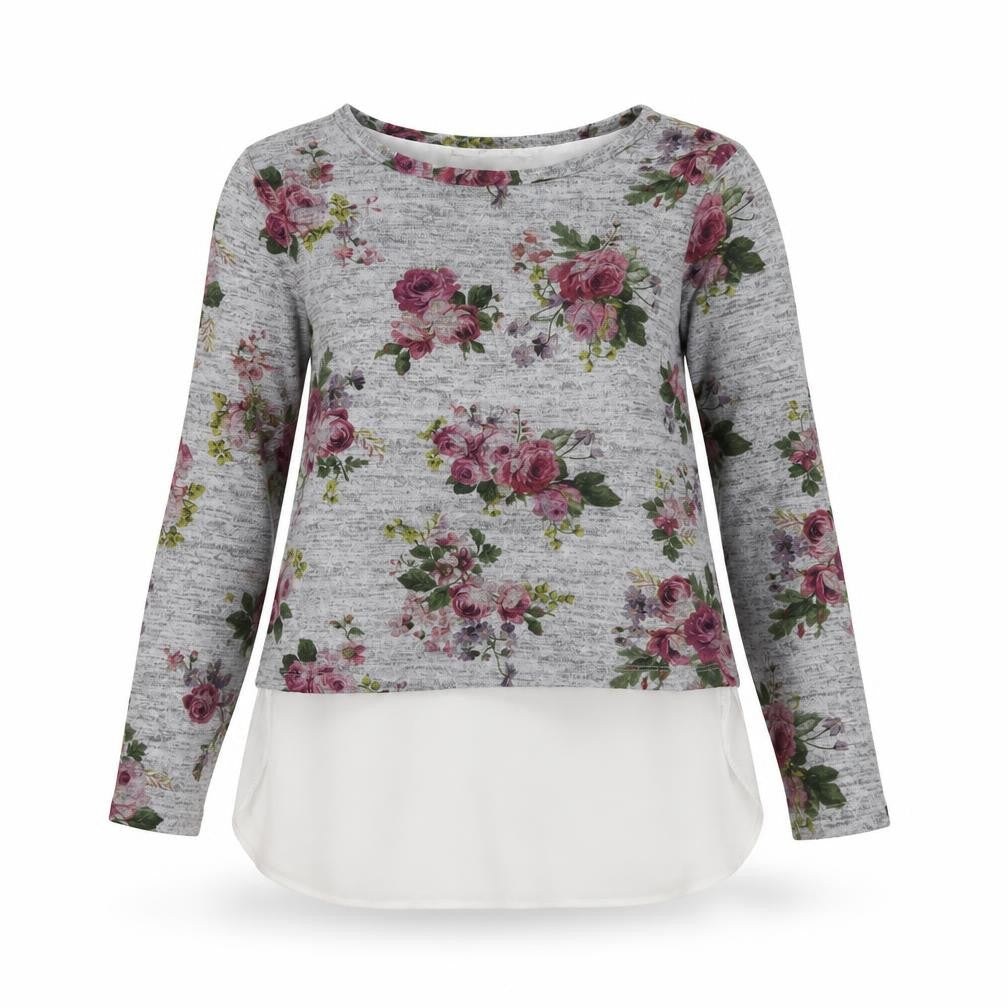 Oasis Women Grey Floral Pullover Jumper XS Long Sleeve Knit