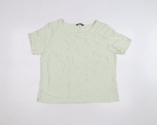 Bonmarché Women’s Green Short Sleeve Embroidered Woven Blouse Size 16