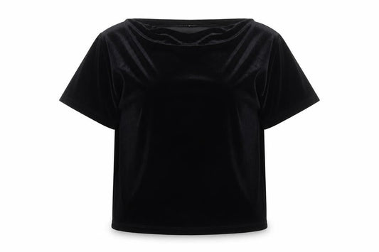 Mango Women's Black Velvet Short Sleeve Pullover Jumper Size 12