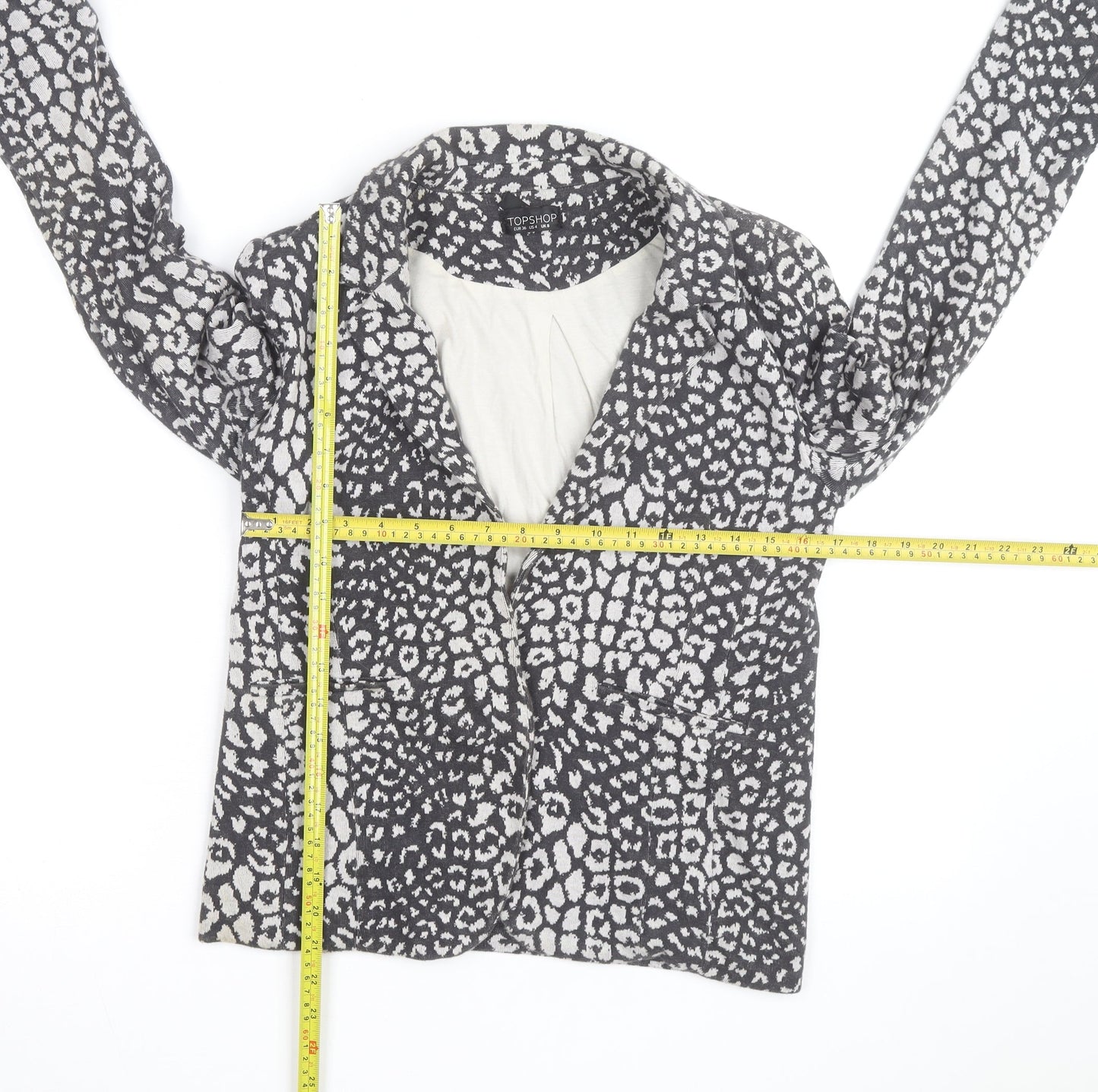 Topshop Women’s Grey Animal Print Cotton Blazer Size 8