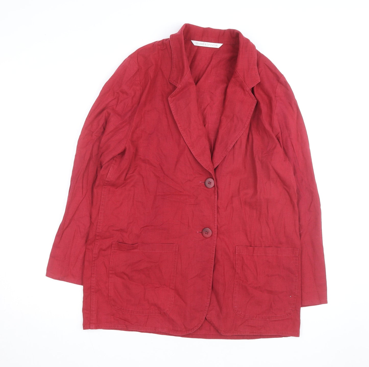 Marks and Spencer Womens Red Linen Cotton Blazer Size 14
