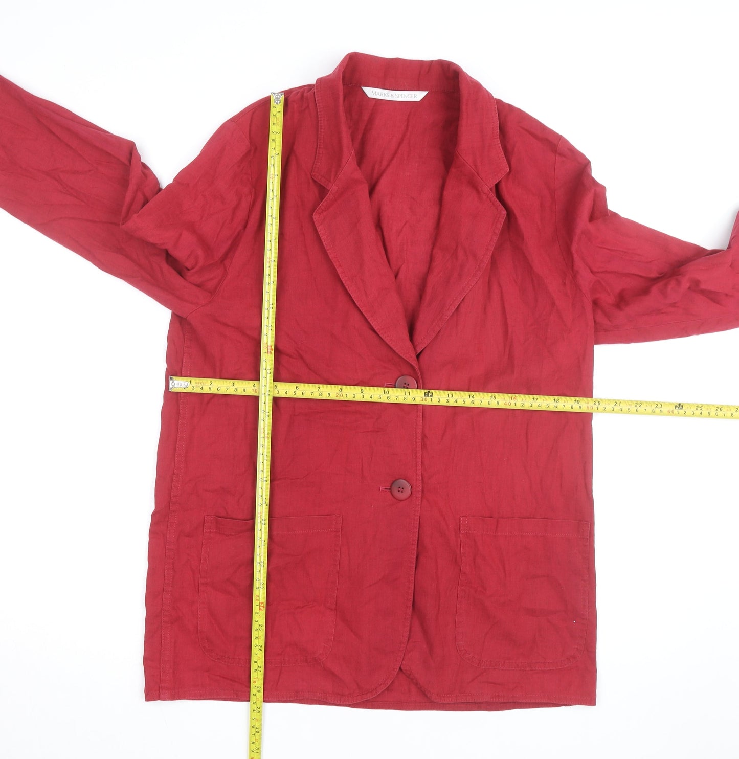 Marks and Spencer Womens Red Linen Cotton Blazer Size 14