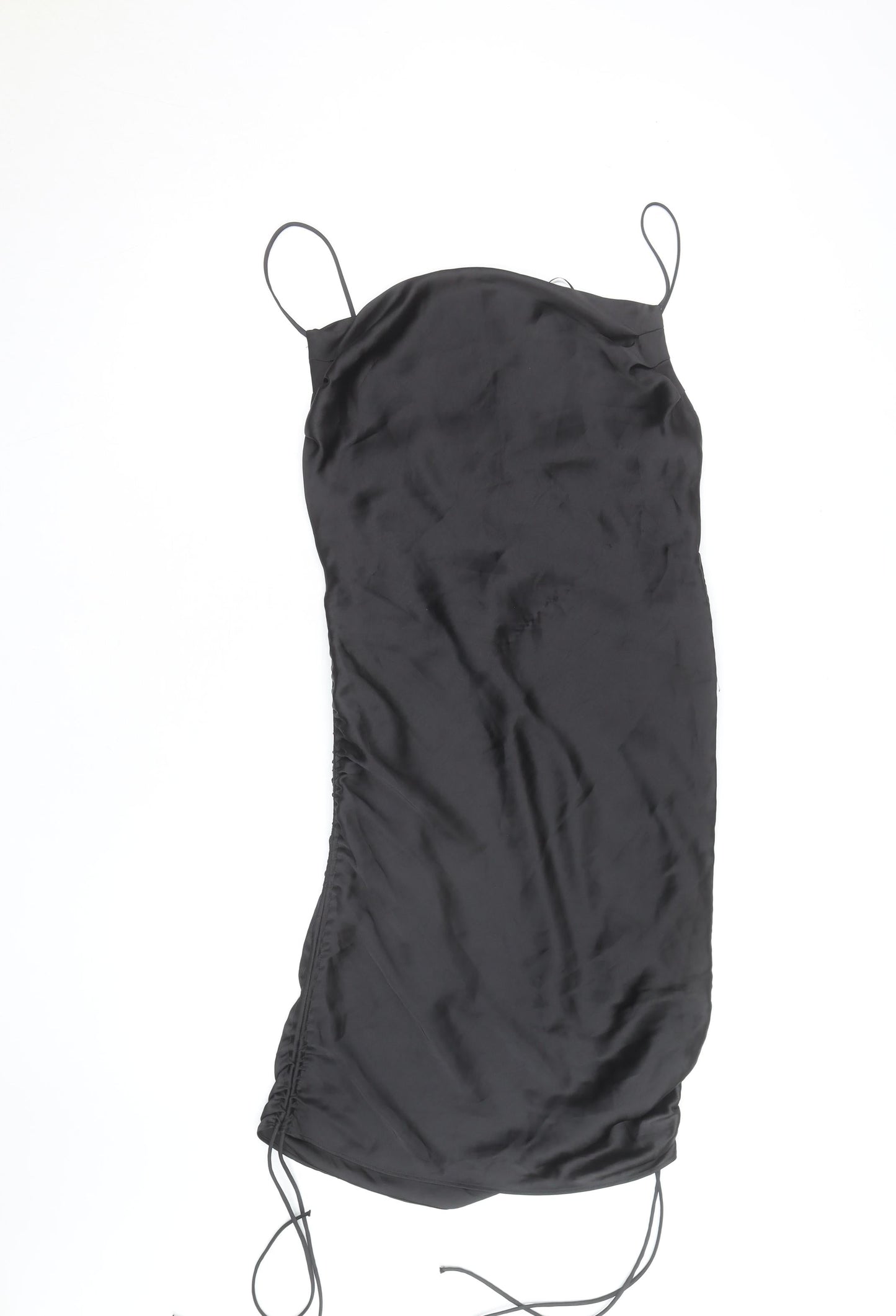 ZARA Women’s Black Slip Dress Size 8 Satin Ruched Partywear