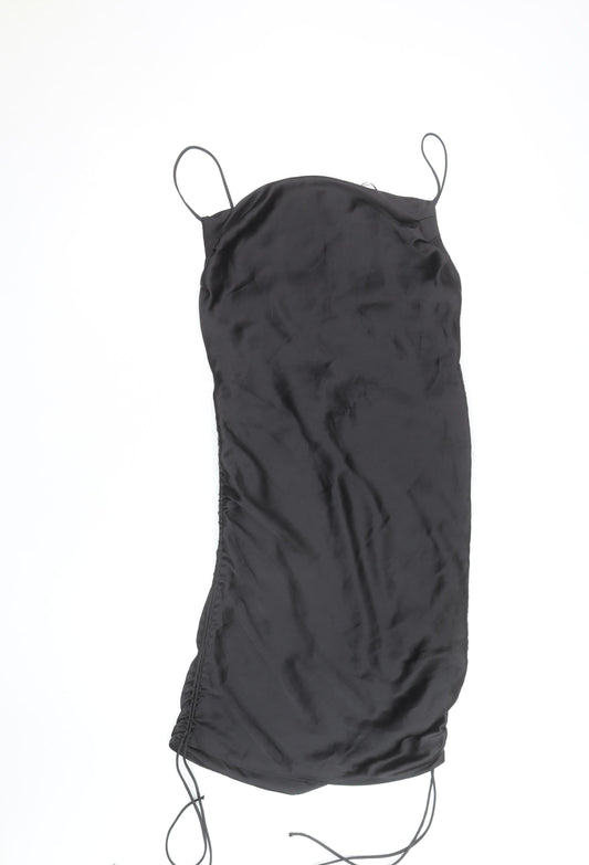 ZARA Women’s Black Slip Dress Size 8 Satin Ruched Partywear