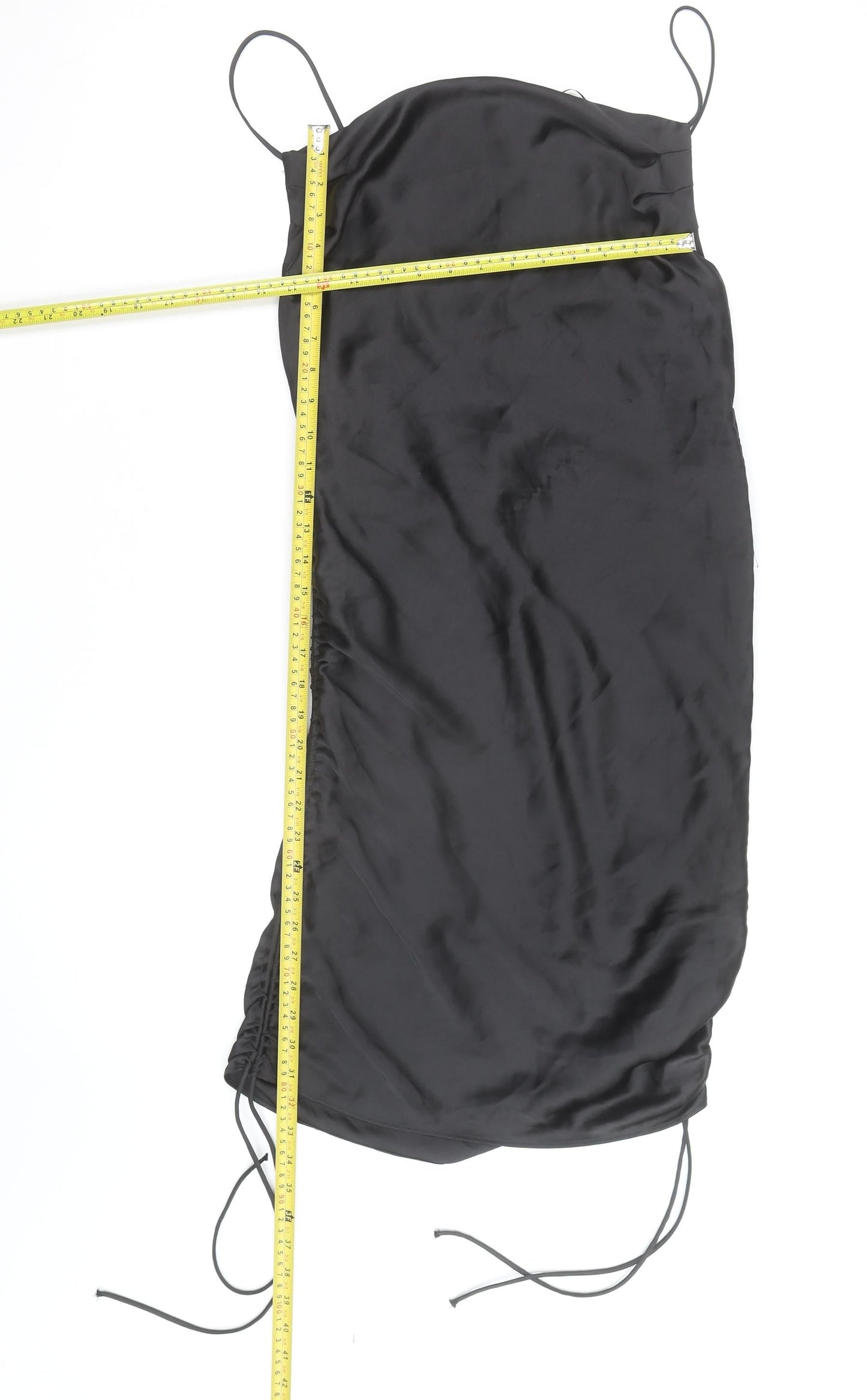 ZARA Women’s Black Slip Dress Size 8 Satin Ruched Partywear