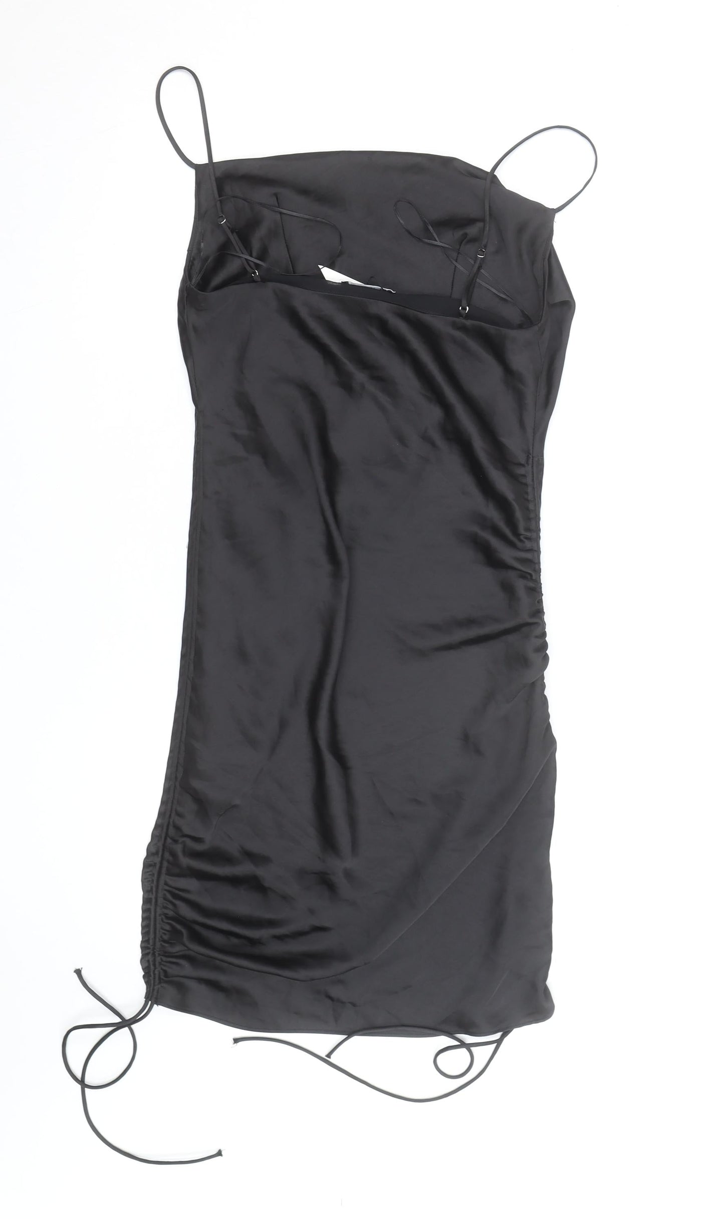 ZARA Women’s Black Slip Dress Size 8 Satin Ruched Partywear