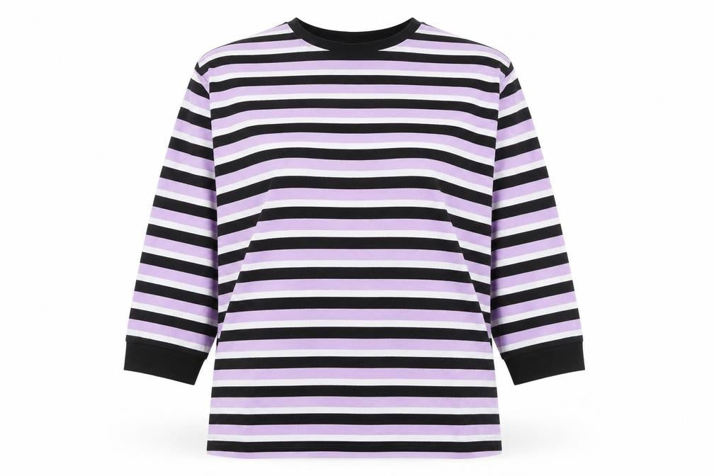 Front view of ASOS Women's Multicoloured Striped Crew Neck 3/4 Sleeve Cotton T-Shirt, size 10