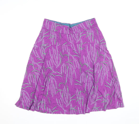 White Stuff Womens Purple Floral A-Line Cotton Skirt Size 12