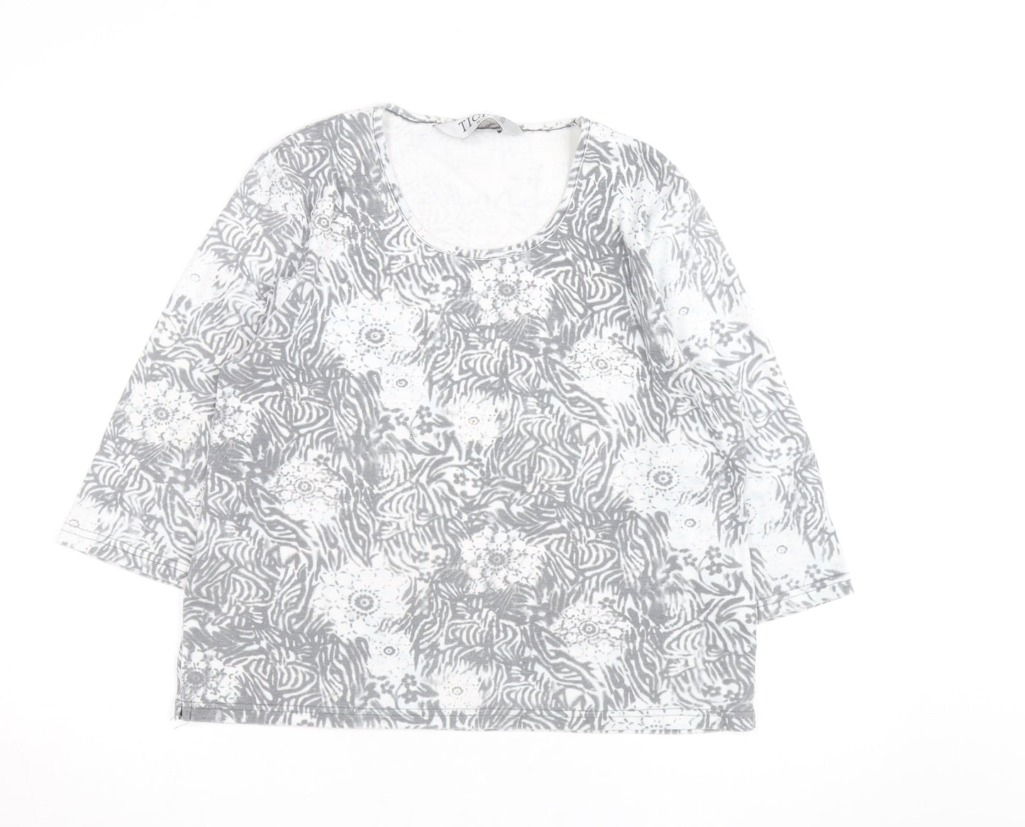 TIGI Wear Women's Grey Animal Floral Print Long Sleeve T-Shirt Size 18