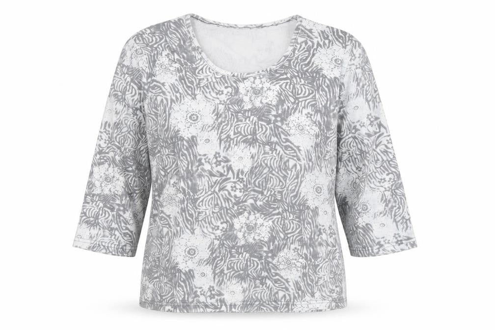 TIGI Women's Grey Animal Floral Print Long Sleeve T-Shirt Size 18