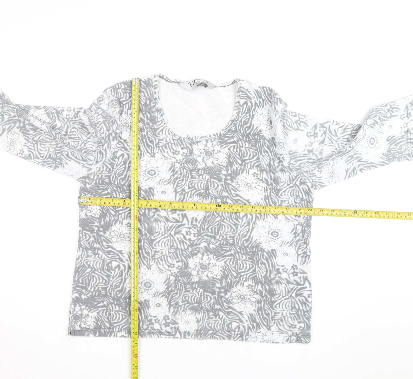 TIGI Wear Women's Grey Animal Floral Print Long Sleeve T-Shirt Size 18
