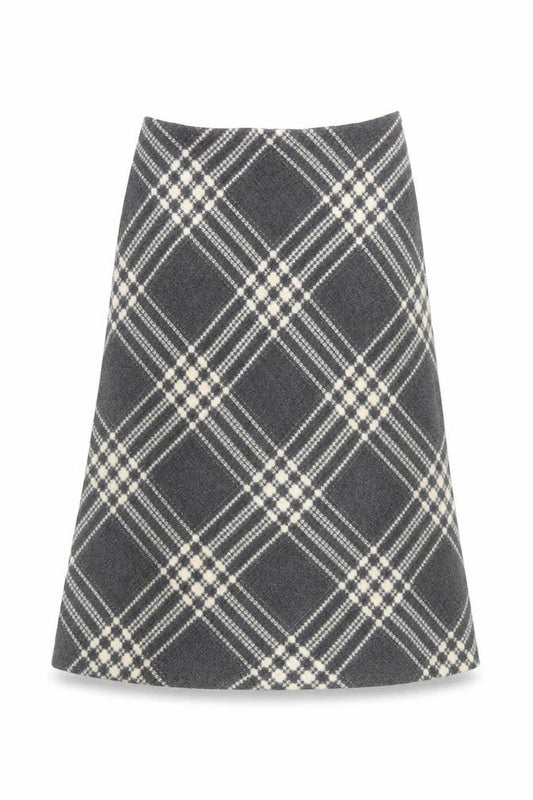 Zara Women Grey Check A-Line Knee Length Wool Blend Skirt M