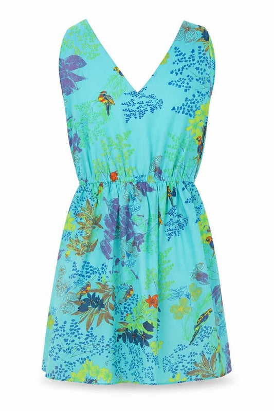 Lavand Women’s Blue Tropical Floral A-Line Dress XS