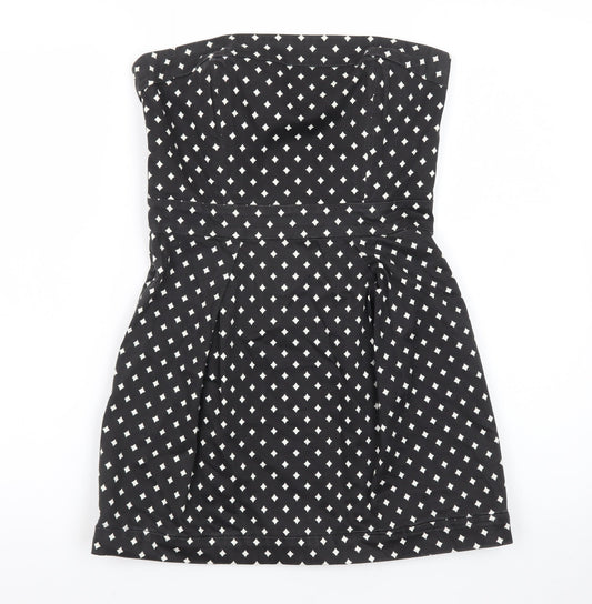 French Connection Women Black Size 10 Strapless Geometric Short Dress