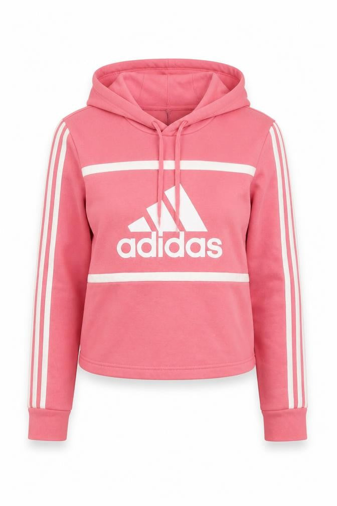 Front view of Adidas women’s pink xs pullover hoodie logo print cotton blend