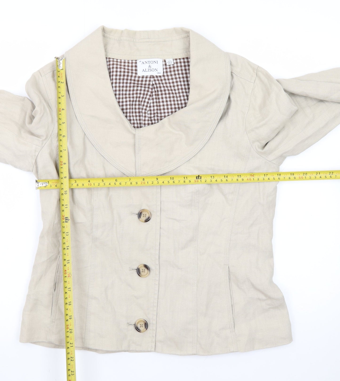 Antoni & Alison Women Beige Linen Blazer UK 14 Classic Buttoned Jacket
