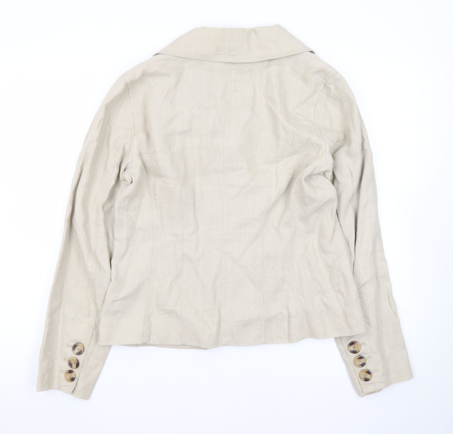 Antoni & Alison Women Beige Linen Blazer UK 14 Classic Buttoned Jacket