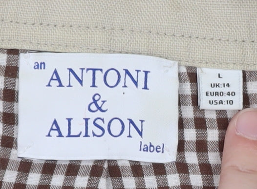 Antoni & Alison Women Beige Linen Blazer UK 14 Classic Buttoned Jacket