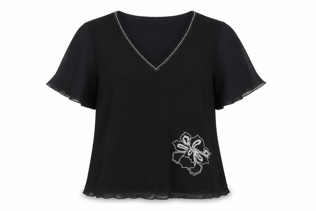 Personal Choice Women's Black Embroidered V-Neck Tunic Blouse Size 18