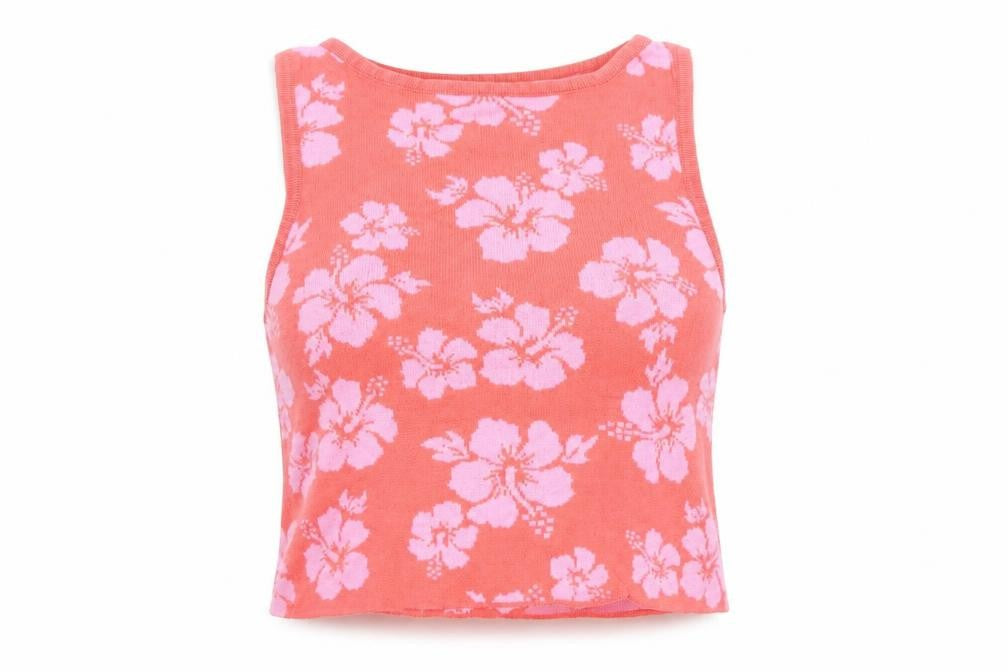 Class Womens Pink Floral Cotton Cropped Tank Top L