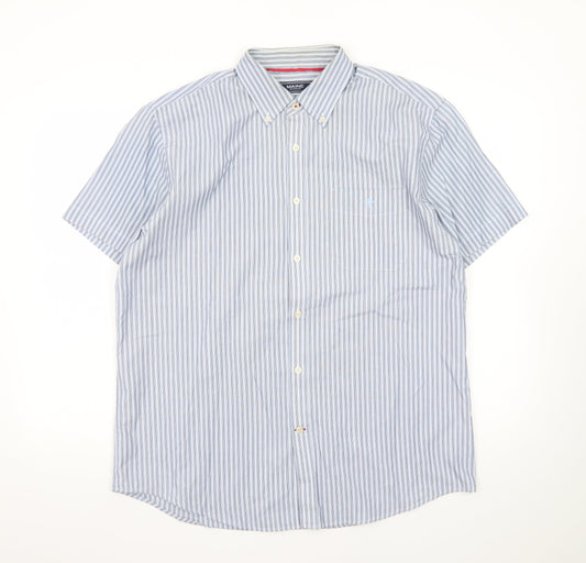 Maine New England Mens Blue Striped Short Sleeve Button-Up Shirt M