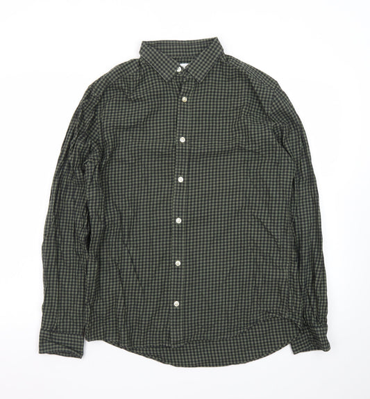 Next Men's Green Check Long Sleeve Cotton Button-Up Shirt M