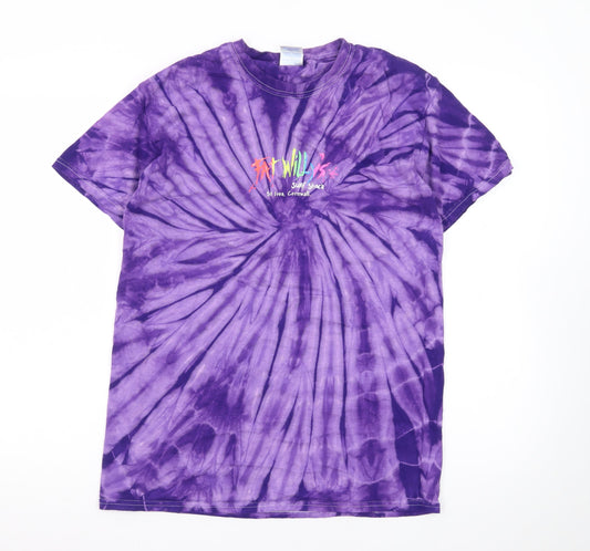 Gildan Men's Purple Tie-Dye Surf Graphic Heavy Cotton T-Shirt M