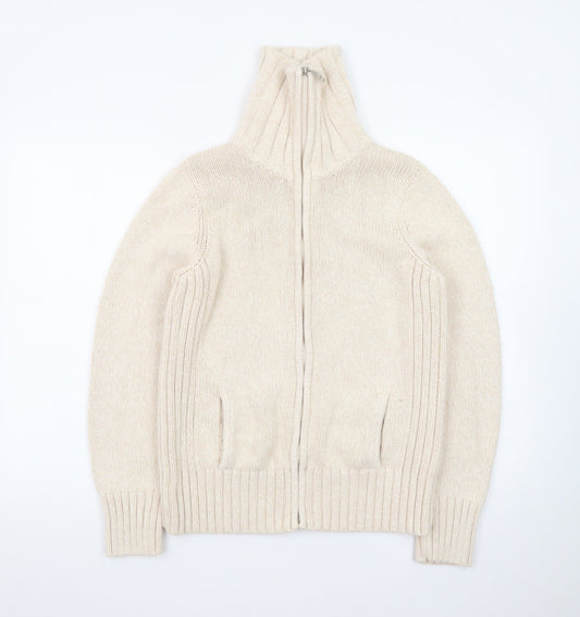 BHS Women Beige Full Zip Jumper Size 16 Wool Blend High Neck