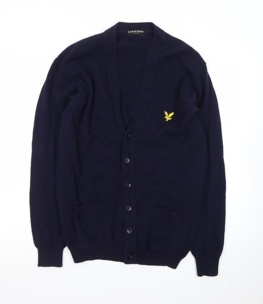 Lyle & Scott Men's Blue Wool V-Neck Cardigan Size L
