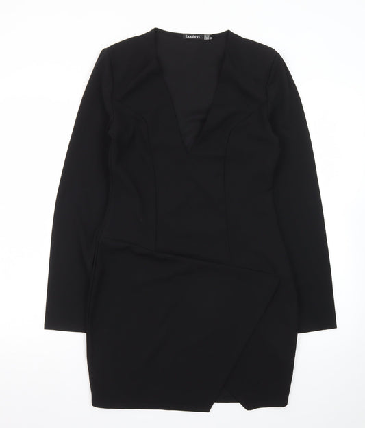 Boohoo Women’s Black Size 12 Bodycon V-Neck Mini Dress