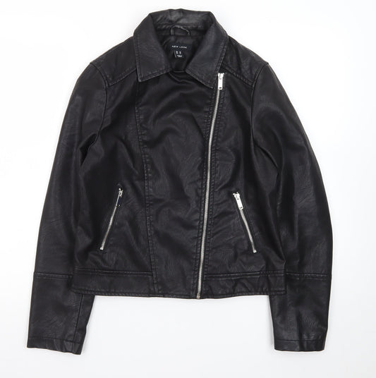 New Look Women's Black Faux Leather Biker Jacket Size 10