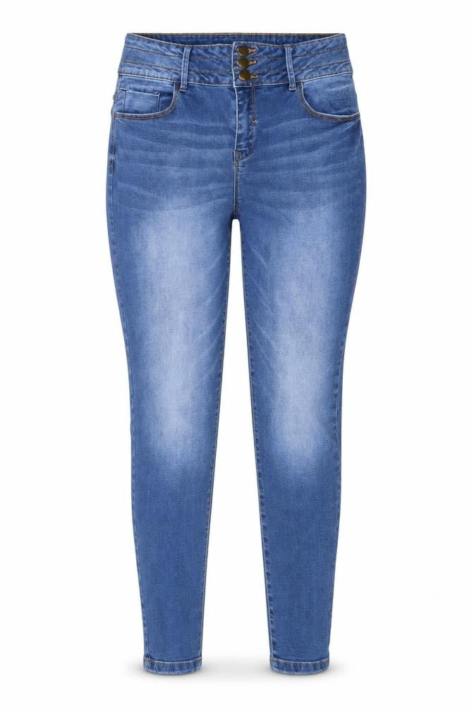 Front view of Denim Co women’s blue skinny jeans, size UK 16, high rise stretch
