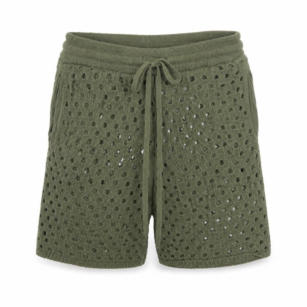 Front view of boohooMAN Men’s Green Knit Sweat Shorts, size S, Casual Lightweight