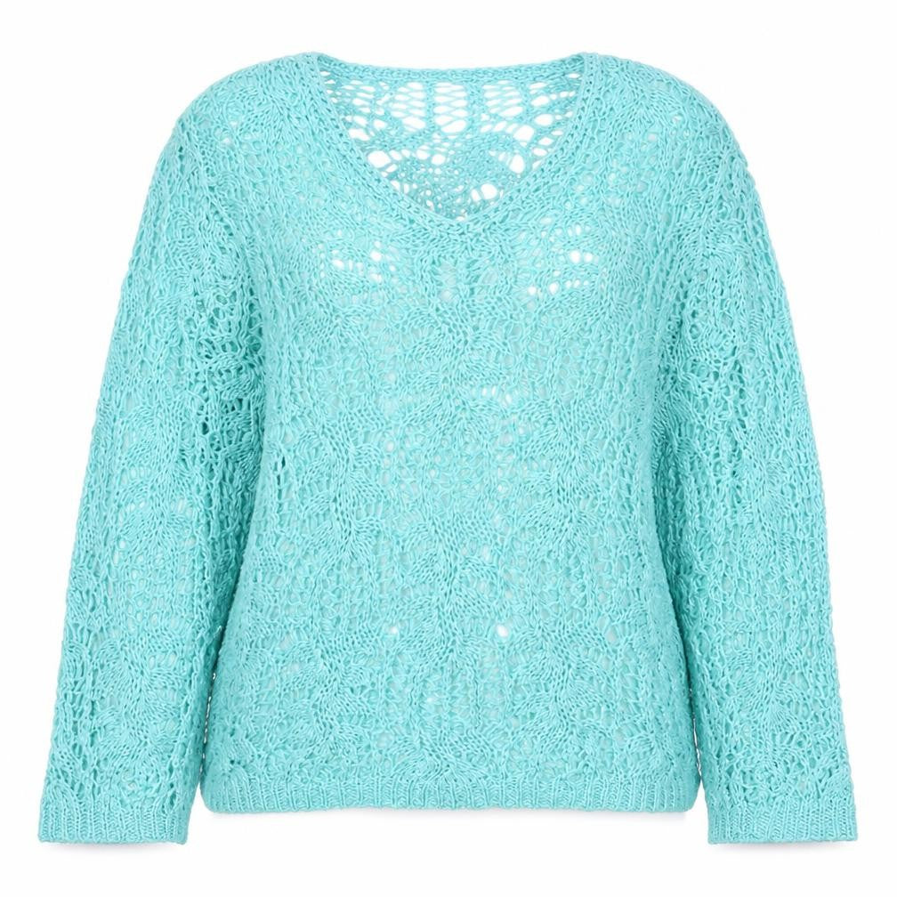 First Avenue Womens Blue L Open Knit Pullover Jumper