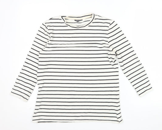 Warehouse Women’s White Striped Long Sleeve Jersey T-Shirt Size 12