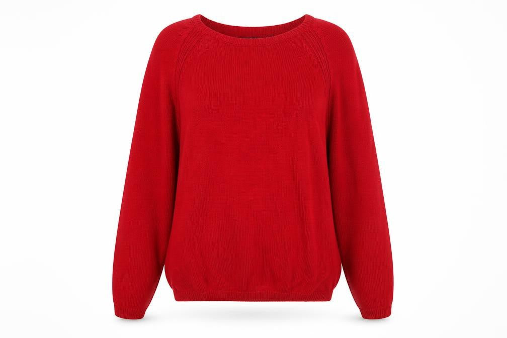 Isle Essentials Women's Red Cotton Crew Neck Pullover Jumper L 18-20