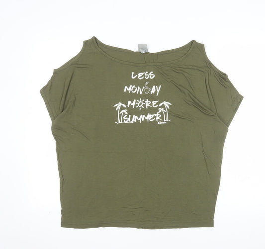 Bench Womens Green Relaxed Fit Cold Shoulder Summer T-Shirt L