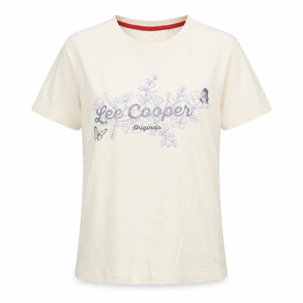 Lee Cooper Women's Beige Floral T-Shirt Size 10 Short Sleeve Cotton