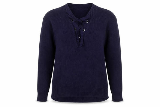 Gap Women's Blue Lace-Up V-Neck Knit Jumper Size M