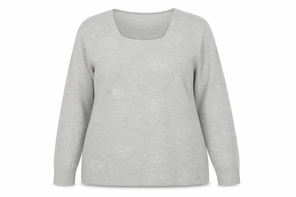 Rabe Womens Grey Square Neck Long Sleeve Knit Jumper Size 16