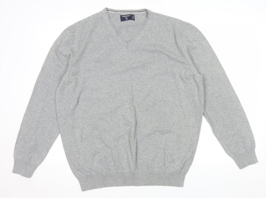 Springfield Men’s Grey Cotton V-Neck Jumper 2XL Regular Fit