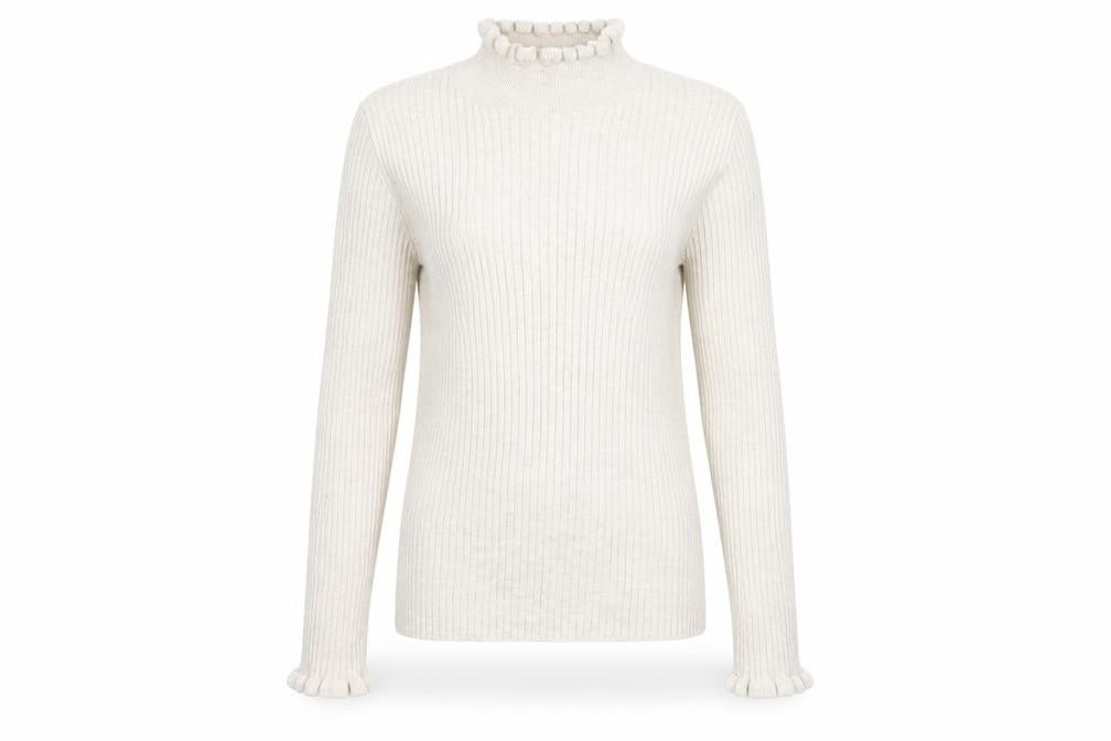 VILA Womens Beige Roll Neck Ribbed Knit Long Sleeve Top L
